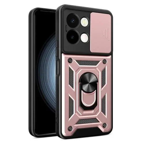 Funda para Teléfono con Diseño de Cámara Deslizante de TPU y PC para Vivo Y28 4G (Oro Rosa)