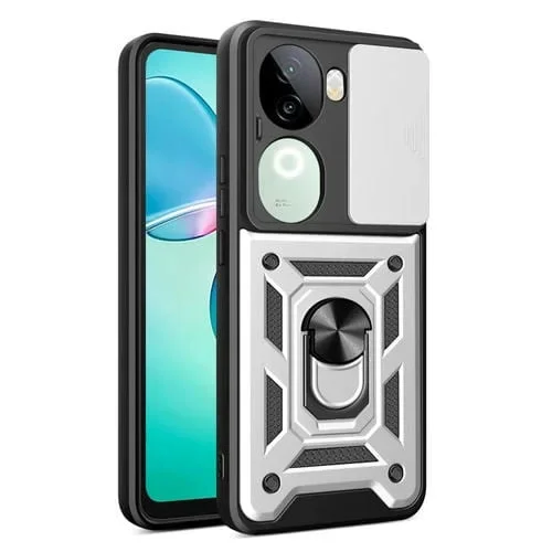Funda para Teléfono con Diseño de Cubierta Deslizante para Cámara Global de Vivo Iqoo Z9S 5G, TPU + PC (Plateada)