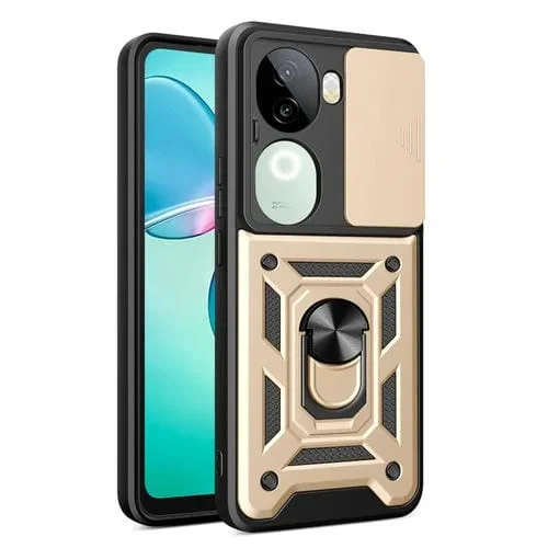 Funda para Teléfono con Diseño de Cubierta Deslizante para Cámara Global para Vivo Iqoo Z9S 5G, TPU + PC (Dorada)