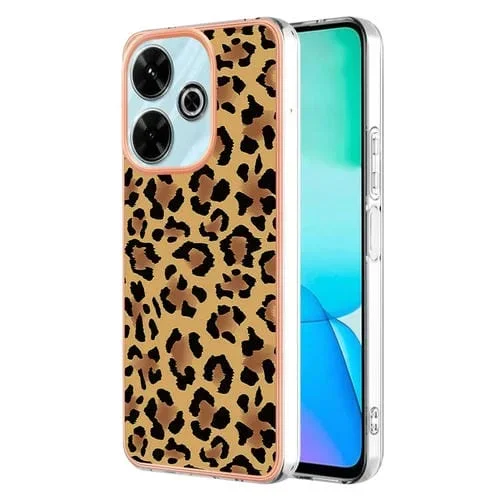 Funda para Teléfono con Imd de Doble Cara con Galvanoplastia de Mármol para Redmi 13 4G (Estampado de Leopardo)