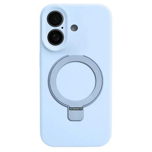 Funda para Teléfono con Soporte de Anillo de Metal Magsafe de Silicona Líquida para iPhone 16 (Azul Nube)