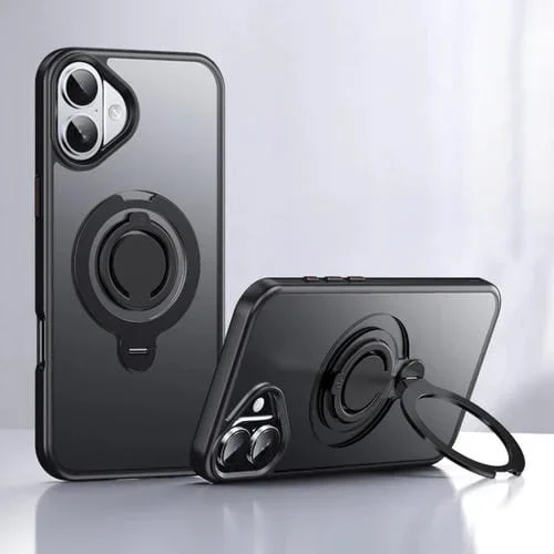 Funda para Teléfono con Soporte de Anillo Giratorio Magnético Magsafe para iPhone 16 (Negro)