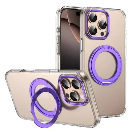Funda para Teléfono con Soporte Giratorio Anillo de Hielo Magsafe para iPhone 16 Pro Max (Morado)