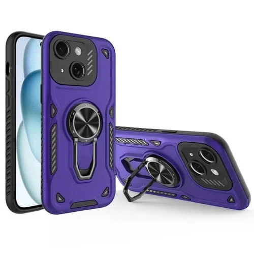 Funda para teléfono con soporte giratorio de metal TPU + PC Magnético para iPhone 15 Plus (Morado Oscuro)