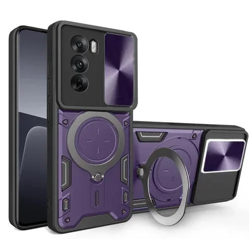 Funda para Teléfono con Soporte Magnético Deslizante con Textura de Cd para Oppo Reno12 5G Global (Morado)