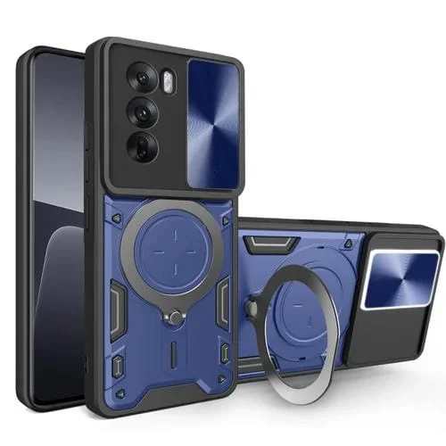 Funda para Teléfono con Soporte Magnético Deslizante con Textura de Cd para Oppo Reno12 Pro 5G (Azul)