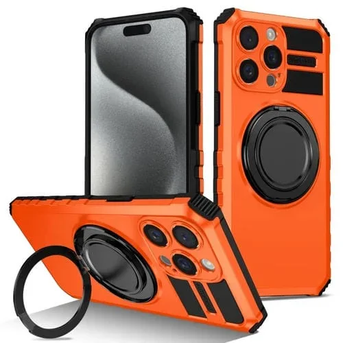 Funda para Teléfono con Soporte Magnético Giratorio iPhone 14 Pro Max (Naranja)