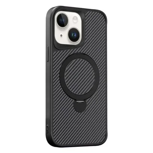 Funda para Teléfono con Soporte Magsafe 360 Fibra de Carbono para iPhone 14/13 (Negra)