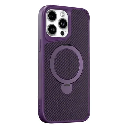 Funda para Teléfono con Soporte Magsafe 360 Textura Fibra de Carbono iPhone 14 Pro Max (Morado)