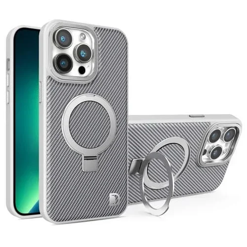 Funda para Teléfono con Soporte Magsafe Fibra de Carbono iPhone 13 Pro Max (Gris)