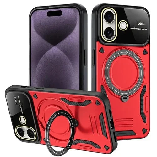 Funda para Teléfono con Soporte Magsafe y Ventana Grande para iPhone 16 Plus (Roja)