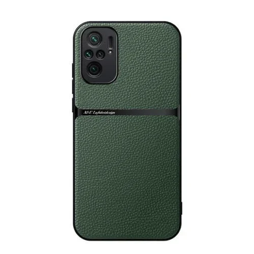 Funda para Teléfono con Tapa Magnética de Cuero de Lichi con Protección Total a Prueba de Golpes para Redmi Note 10 4G/Note 10S (Verde)