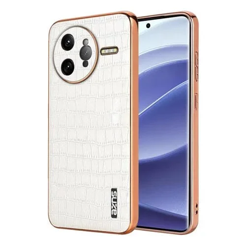 Funda para Teléfono con Textura de Cocodrilo y Marco Galvanizado Azns para Redmi K80 Pro (Blanca)