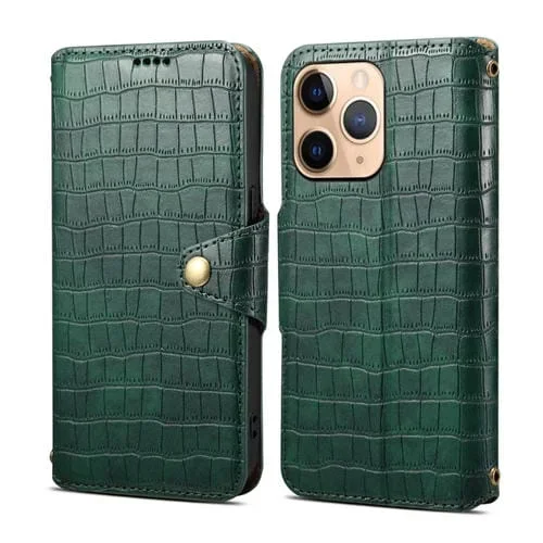 Funda para Teléfono Denior iPhone 11 Pro Cuero Borde de Aceite Textura Cocodrilo (Verde)