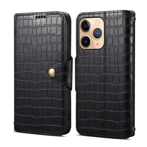 Funda para Teléfono Denior iPhone 11 Pro Cuero Borde de Aceite Textura de Cocodrilo (Negro)