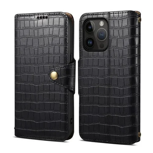 Funda para Teléfono Denior iPhone 12 Pro Cuero Borde de Aceite Textura Cocodrilo (Negro)