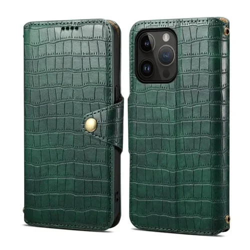 Funda para Teléfono Denior iPhone 12 Pro Max Cuero Borde de Aceite Textura Cocodrilo (Verde)