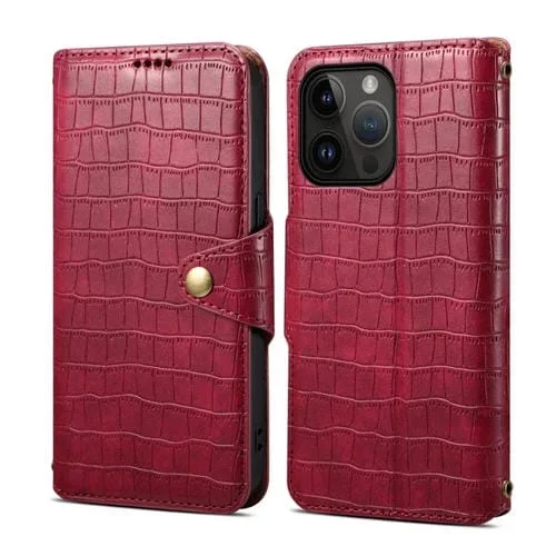 Funda para Teléfono Denior iPhone 13 Pro Cuero Borde de Aceite Textura Cocodrilo (Rojo Rosa)