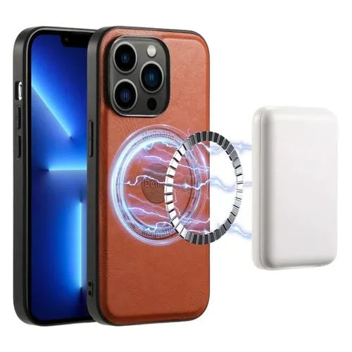 Funda para Teléfono Denior iPhone 13 Pro Magsafe Cuero Textura Piel de Vaca (Marrón)