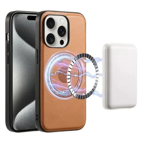 Funda para Teléfono Denior iPhone 15 Pro Max Magsafe Cuero Textura Piel de Vaca (Caqui)
