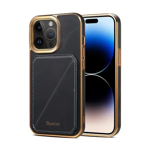Funda para Teléfono Denior Oil Wax Leather para iPhone 15 Pro con Ranura para Tarjeta (Azul)