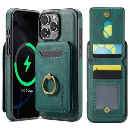 Funda para Teléfono Dg.Ming K1 con Tapa Trasera Rfid y Billetera Desmontable Magsafe para iPhone 16 Pro Max (Verde)