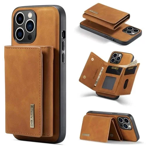 Funda para teléfono Dg.Ming M1 Series iPhone 15 Pro Max con billetera múltiple de 3 pliegues (Marrón)