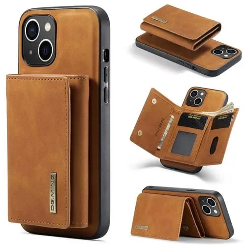 Funda para Teléfono Dg.Ming M1 Series para iPhone 15 con Billetera Múltiple de 3 Pliegues (Marrón)