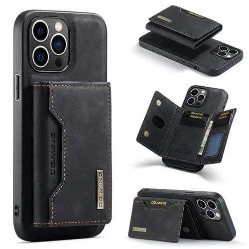 Funda para Teléfono Dg.Ming M2 Series para iPhone 15 Pro Max con Bolsa para Tarjetas de 3 Pliegues (Negro)