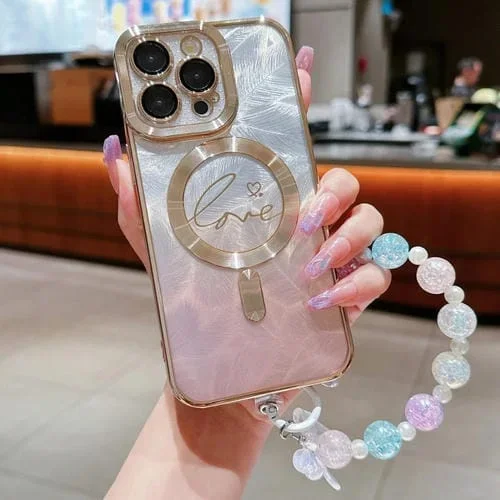 Funda para Teléfono Dual-Love Feather Gradient Glitter Magsafe TPU para iPhone 11 Pro Max (Oro)