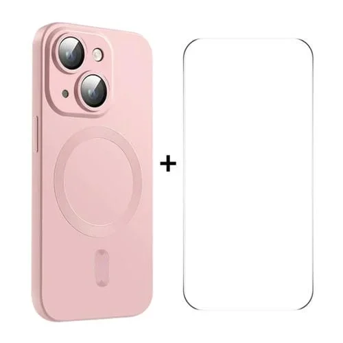Funda para Teléfono Enkay iPhone 15 Plus Magsafe Matte TPU con Película para Lentes y Vidrio para Pantalla (Rosa)