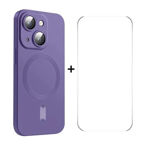Funda para Teléfono Enkay iPhone 15 Plus Magsafe Matte TPU con Película para Lentes y Vidrio para Pantalla (Púrpura)