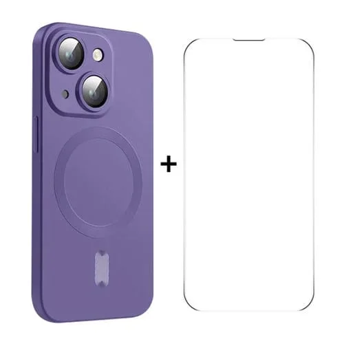 Funda para Teléfono Enkay Magsafe Matte TPU para iPhone 15 con Película para Lentes y Vidrio para Pantalla (Púrpura)