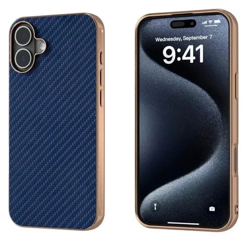 Funda para Teléfono Fibra de Carbono Nano Galvanoplastia iPhone 16 Plus (Azul Marino)
