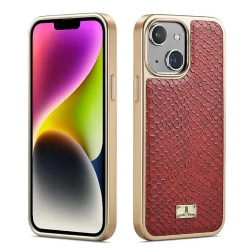 Funda para Teléfono Fierre Shann iPhone 14 Pu con Galvanoplastia y Textura de Serpiente (Rojo)
