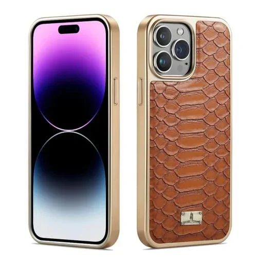 Funda para Teléfono Fierre Shann iPhone 15 Pro Max Python Texture Galvanoplastia (Marrón)