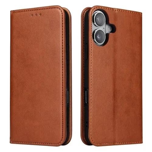 Funda para Teléfono Fierre Shann PU Cuero Genuino iPhone 16 (Marrón)