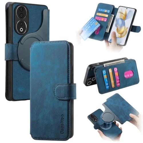 Funda para Teléfono For Honor 90 Caseneo Magsafe Rfid Cuero Retro Antirrobo (Azul)