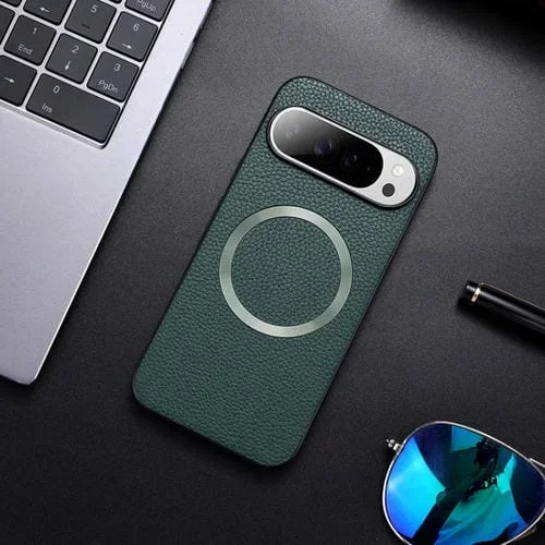 Funda para Teléfono Google Pixel 9 Pro con Textura de Lichi Magnética Magsafe (Verde)