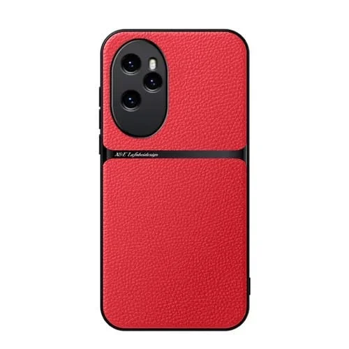 Funda para Teléfono Honor 100 Pro con Tapa Magnética de Cuero Litchi a Prueba de Golpes (Rojo)