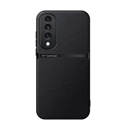 Funda para Teléfono Honor 70 Pro con Tapa Magnética Cuero de Lichi a Prueba de Golpes (Negro)