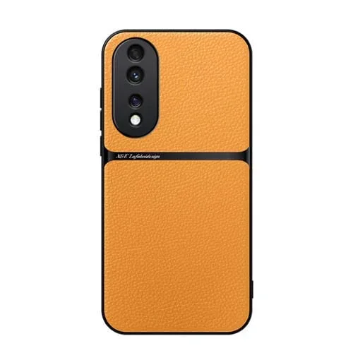Funda para Teléfono Honor 80 Pro con Tapa Magnética de Cuero de Lichi a Prueba de Golpes (Amarilla)