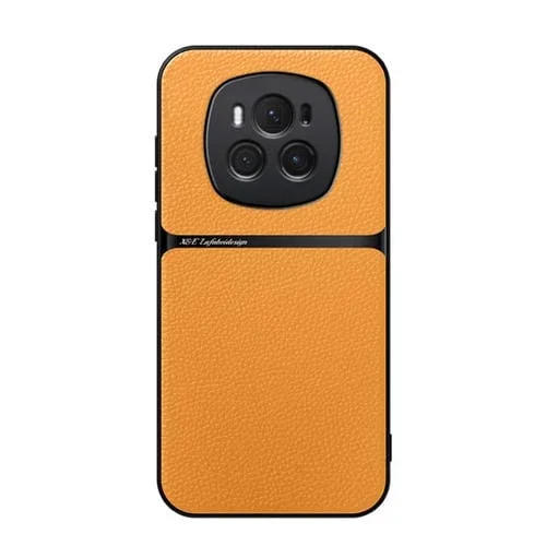 Funda para Teléfono Honor Magic6 con Tapa Magnética Cuero Litchi y Protección Total (Amarillo)