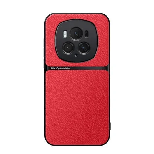 Funda para Teléfono Honor Magic6 Pro con Tapa Magnética Cuero Litchi y Protección Total (Rojo)