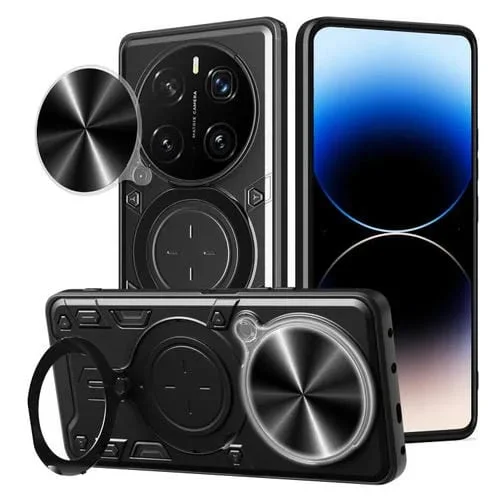 Funda para Teléfono Honor Magic7 Pro con Soporte Magnético Deslizante y Textura de Cd (Negro)