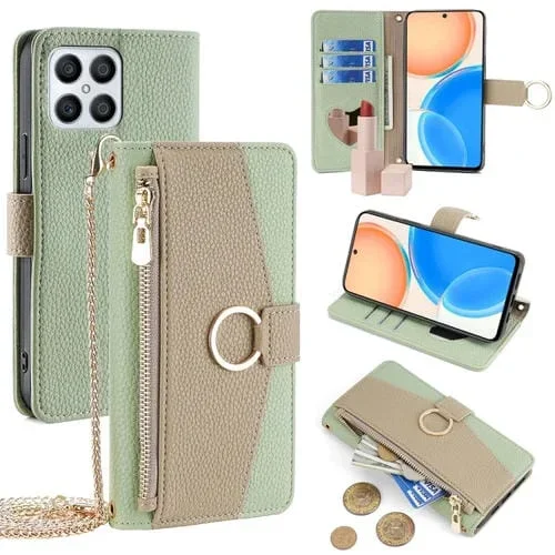 Funda para Teléfono Honor X30I y X8 Cruzada de Cuero con Textura Litchi (Verde)