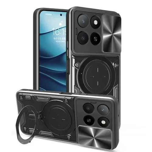 Funda para Teléfono Honor X5B Plus/X5B 4G con Soporte Magnético Deslizante y Textura de Cd (Negro)