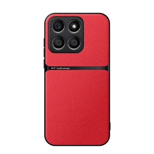 Funda para Teléfono Honor X8B con Tapa Magnética de Cuero de Lichi a Prueba de Golpes (Rojo)
