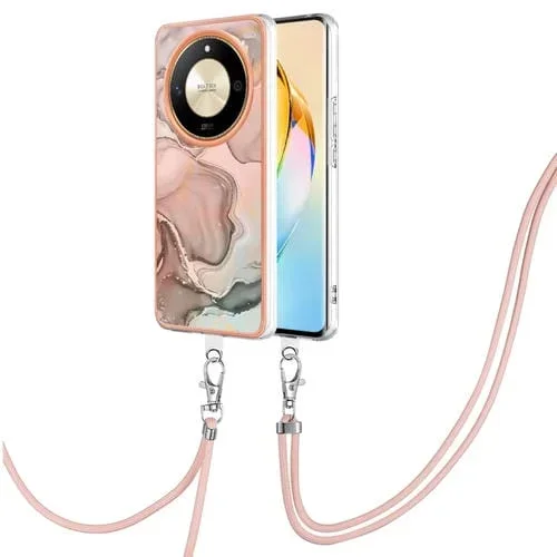 Funda para Teléfono Honor X9B con Imd Doble Cara y Revestimiento Mármol Galvanizado con Cordón (Oro Rosa)