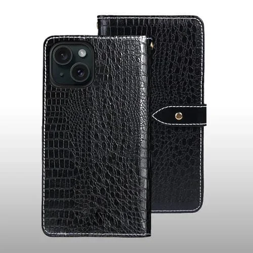 Funda para Teléfono Idewei iPhone 15 Plus Cuero Textura Cocodrilo (Negro)